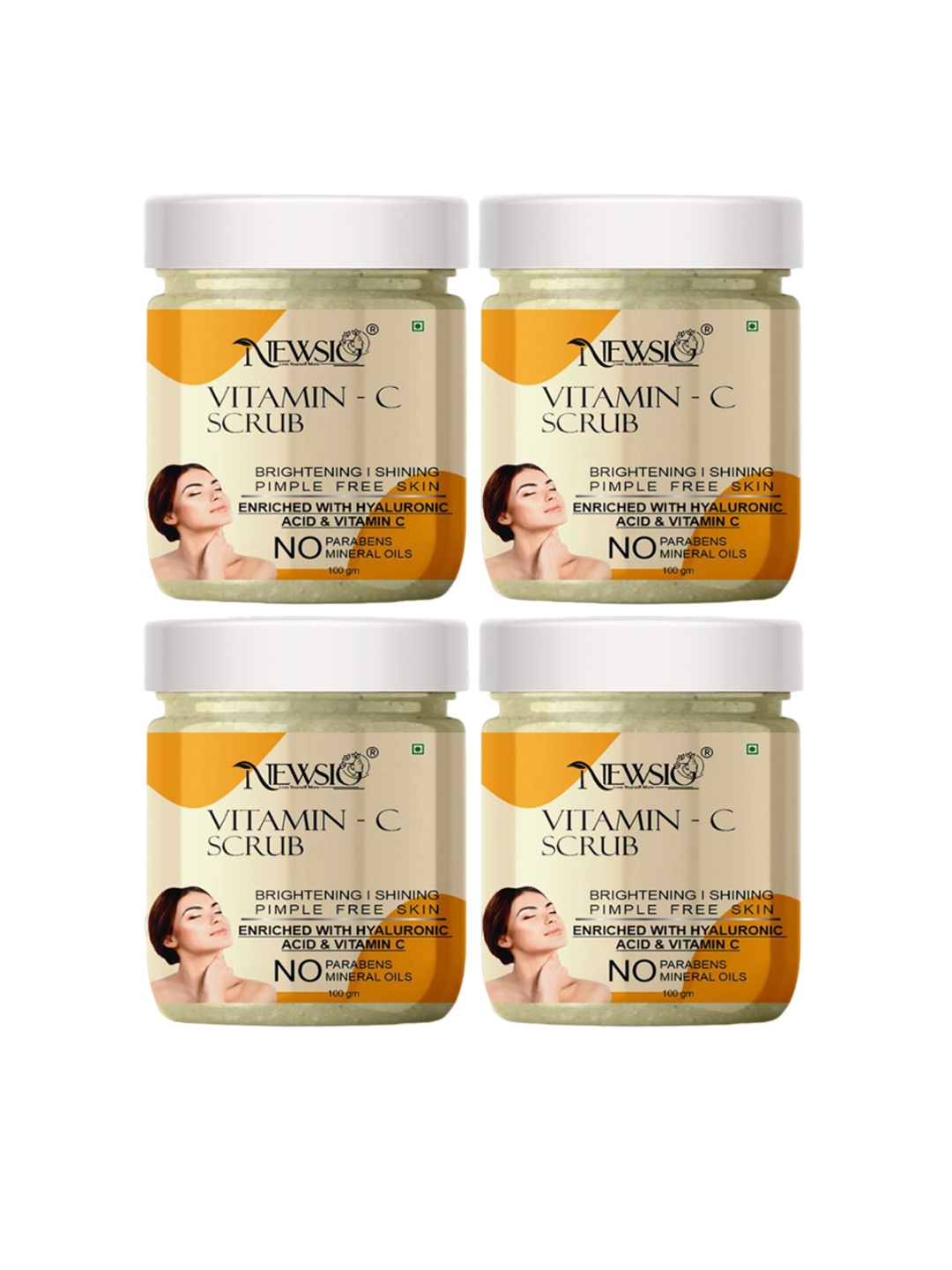 

Newsio Set Of 4 Vitamin C Scrub For Brightening Skin With Hyaluronic Acid- 100 g Each, Yellow