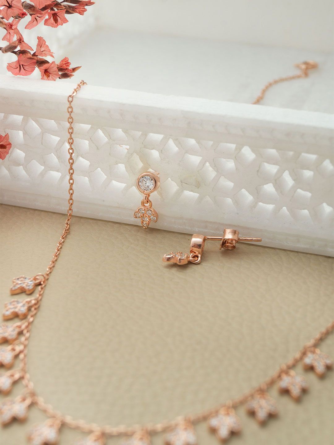 

MANNASH 92.5 Sterling Silver Rose Gold-Plated CZ Stone-Studded Jewellery Set