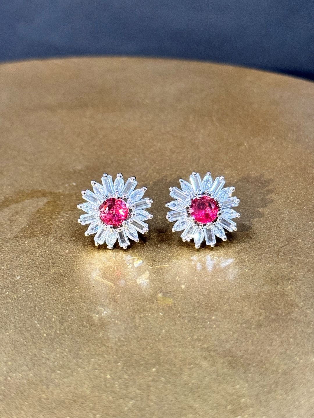 

The Jewellery Tale Rhodium-Plated Circular Studs, Red