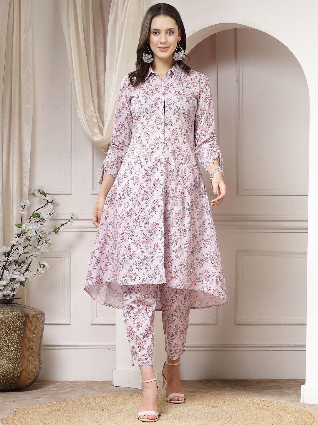 

Indibelle Printed Pure Cotton Tunic & Trousers, Pink