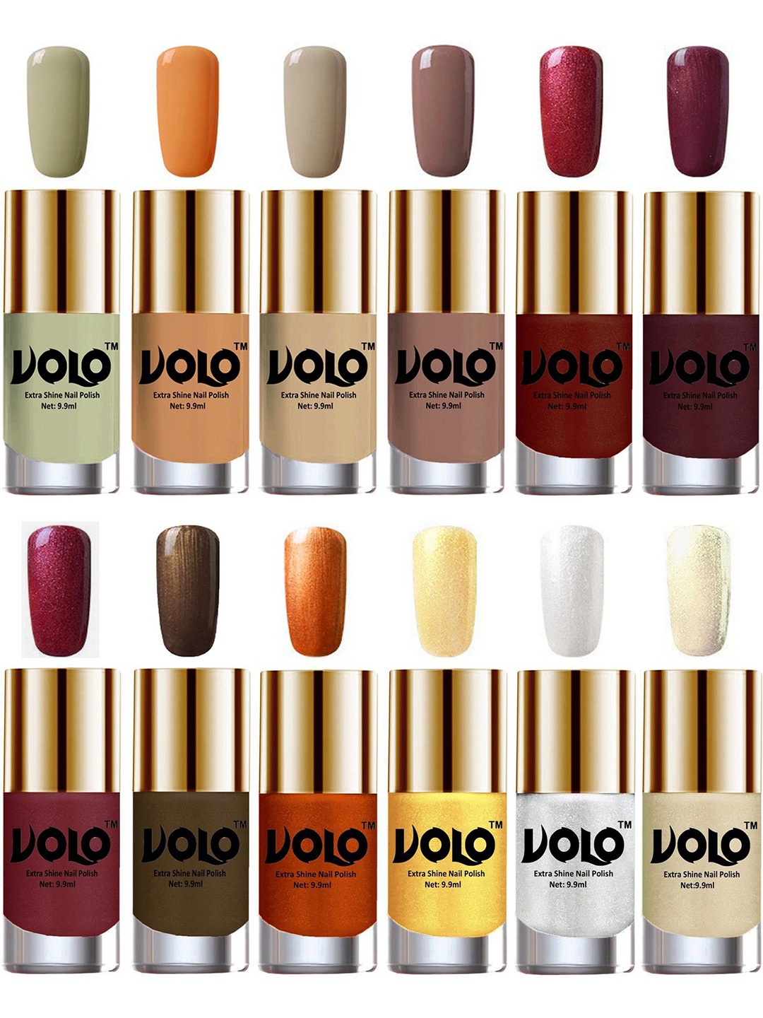 

VOLO Set Of 12 Luxury Super Shine Nail Polish - 9.9 ml Each-Combo-No-91, Multi
