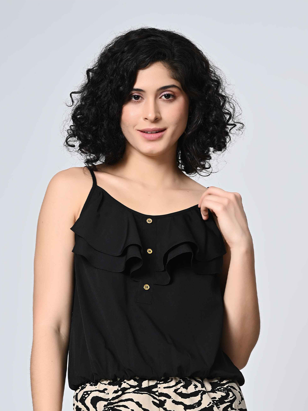 

BAESD Women Solid Shoulder Straps Top, Black