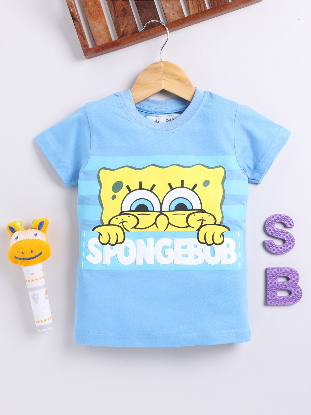 

YK X Minute Mirth Boys Spongebob Printed Pure Cotton T-shirt, Blue