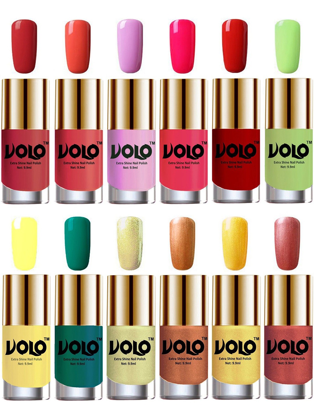 

VOLO Set Of 12 Extra Shine Nail Polish 9.9 ml Each Combo 268, Orange