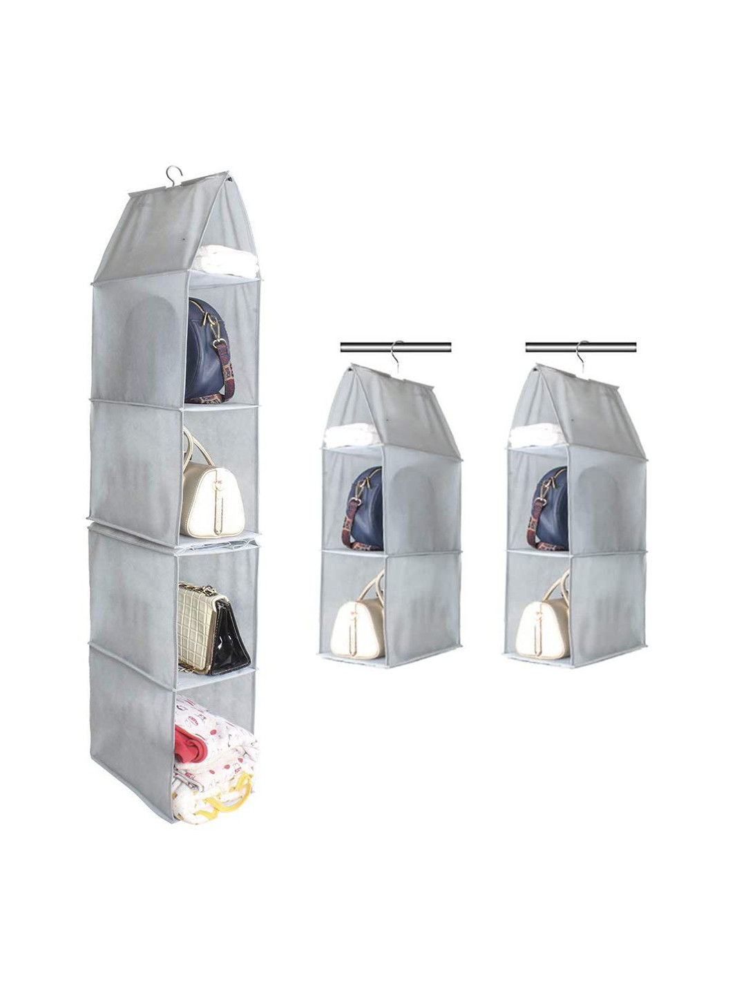 

prettykrafts Grey 4 Shelves Reusable Detachable Hanging Handbag Organisers