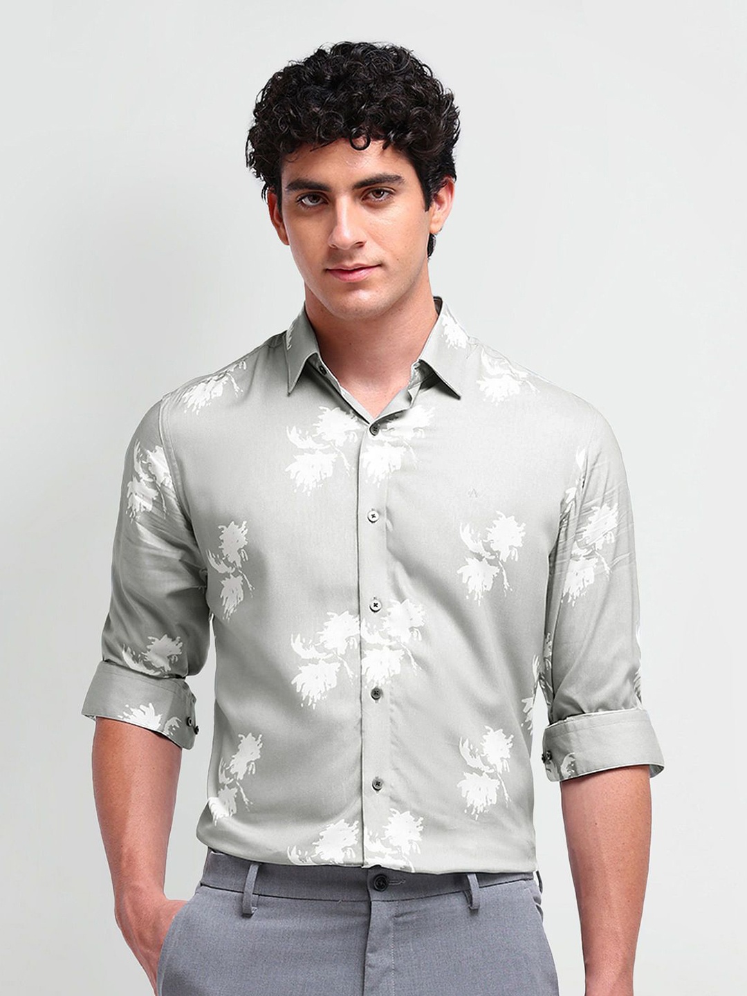 

Arrow New York Men Brooklyn Slim Fit Floral Opaque Printed Casual Shirt, Grey