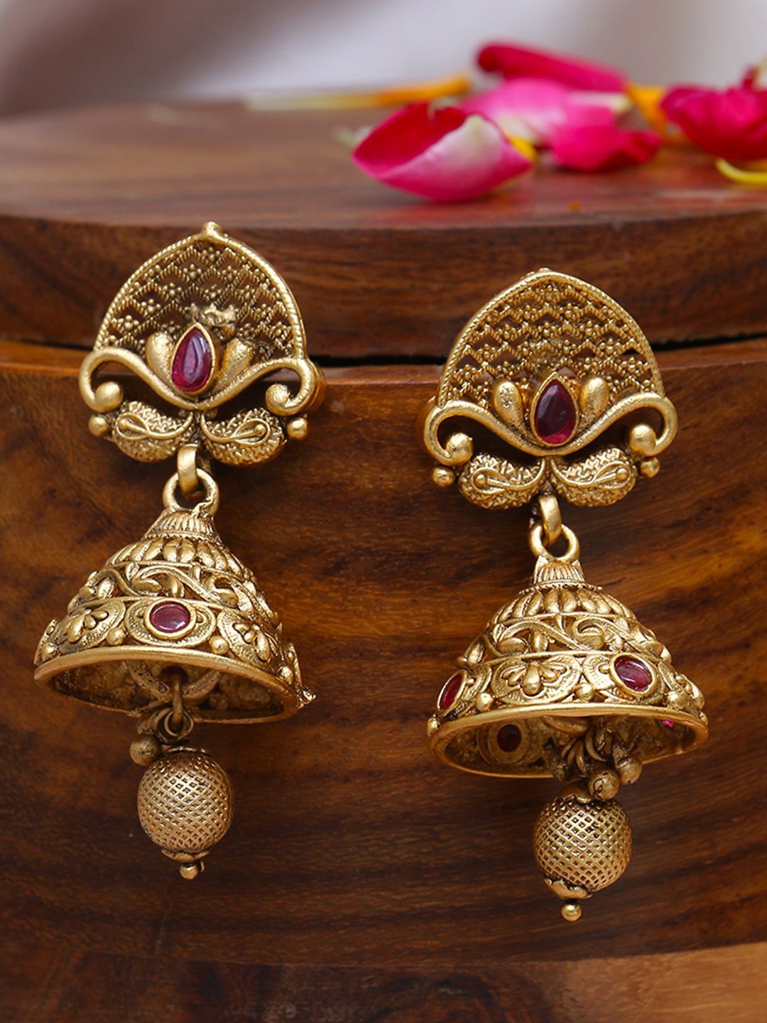 

Anouk Gold-Plated Classic Stone Studded Jhumkas Earrings