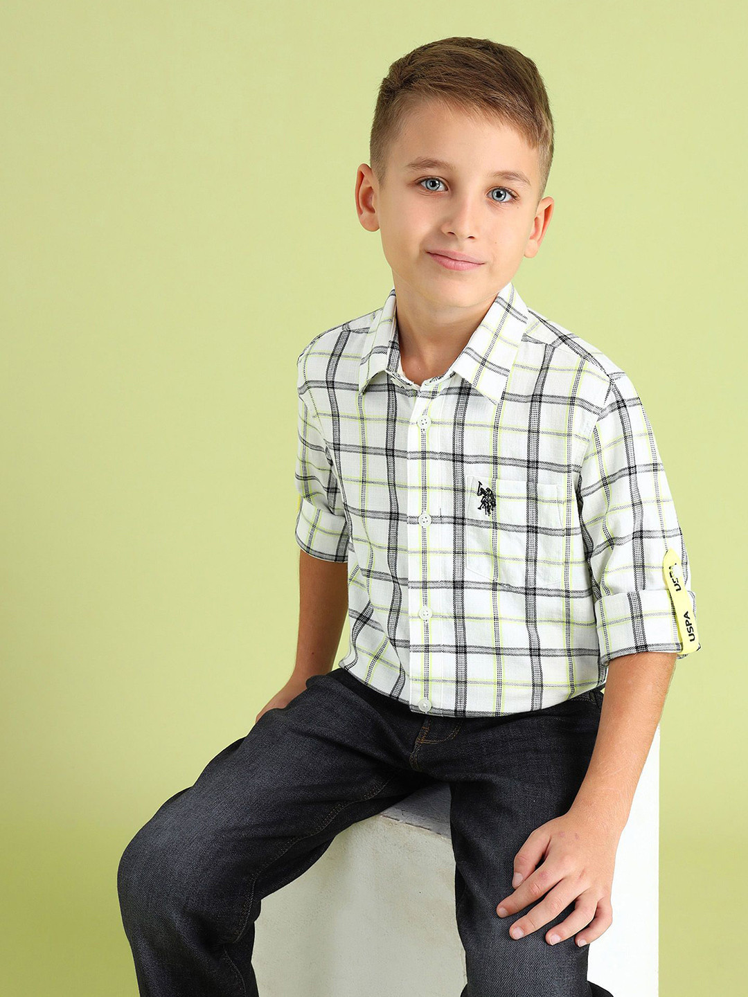 

U.S. Polo Assn. Kids Boys Tartan Checks Opaque Checked Casual Shirt, White