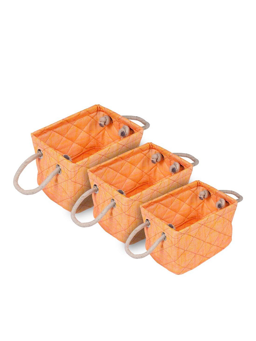 

prettykrafts Orange & Beige 3 Pieces Reusable Multi-Utility Organisers