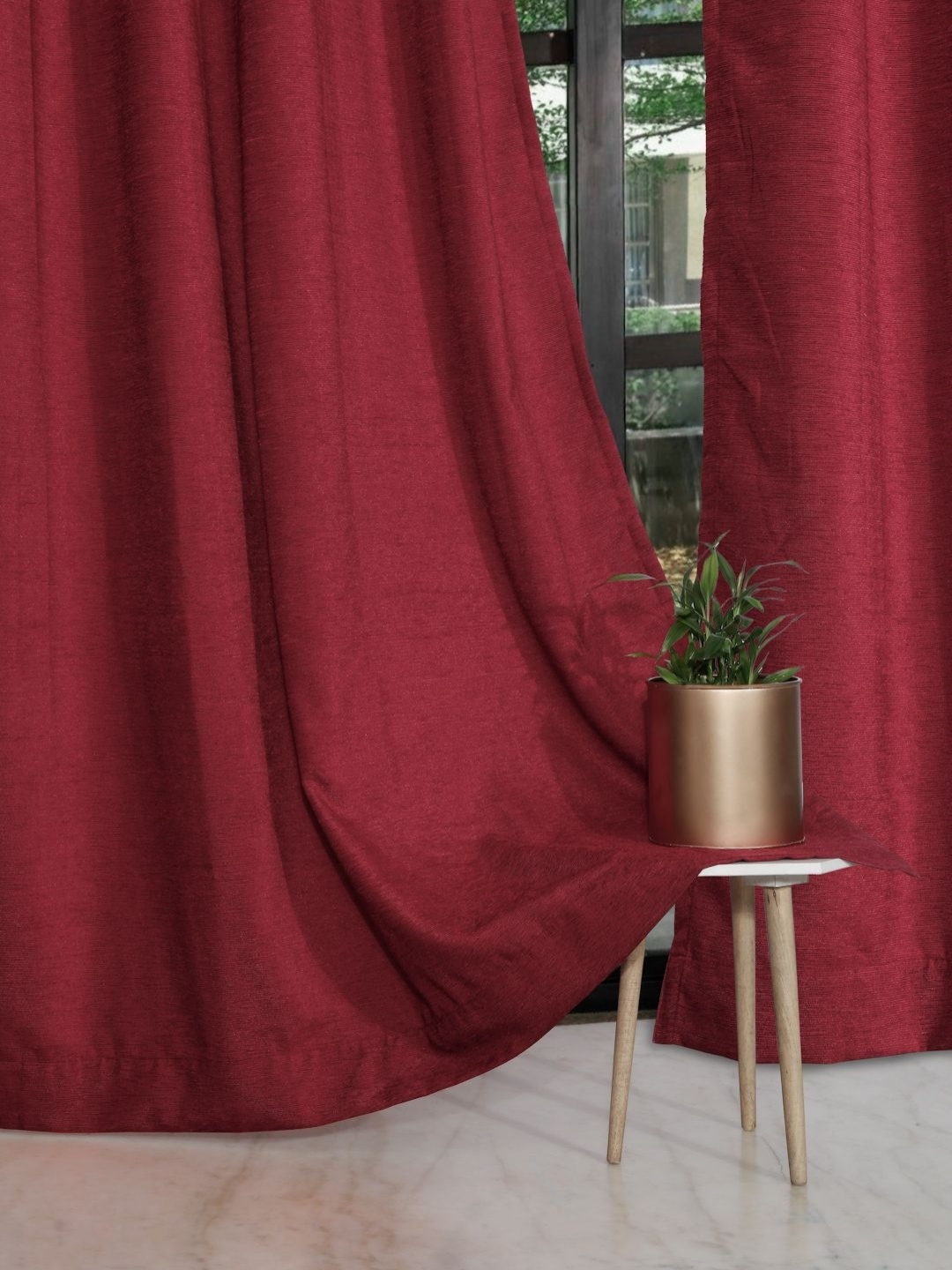 

ROSARA HOME Maroon 2 Pieces Room Darkening Long Door Curtains