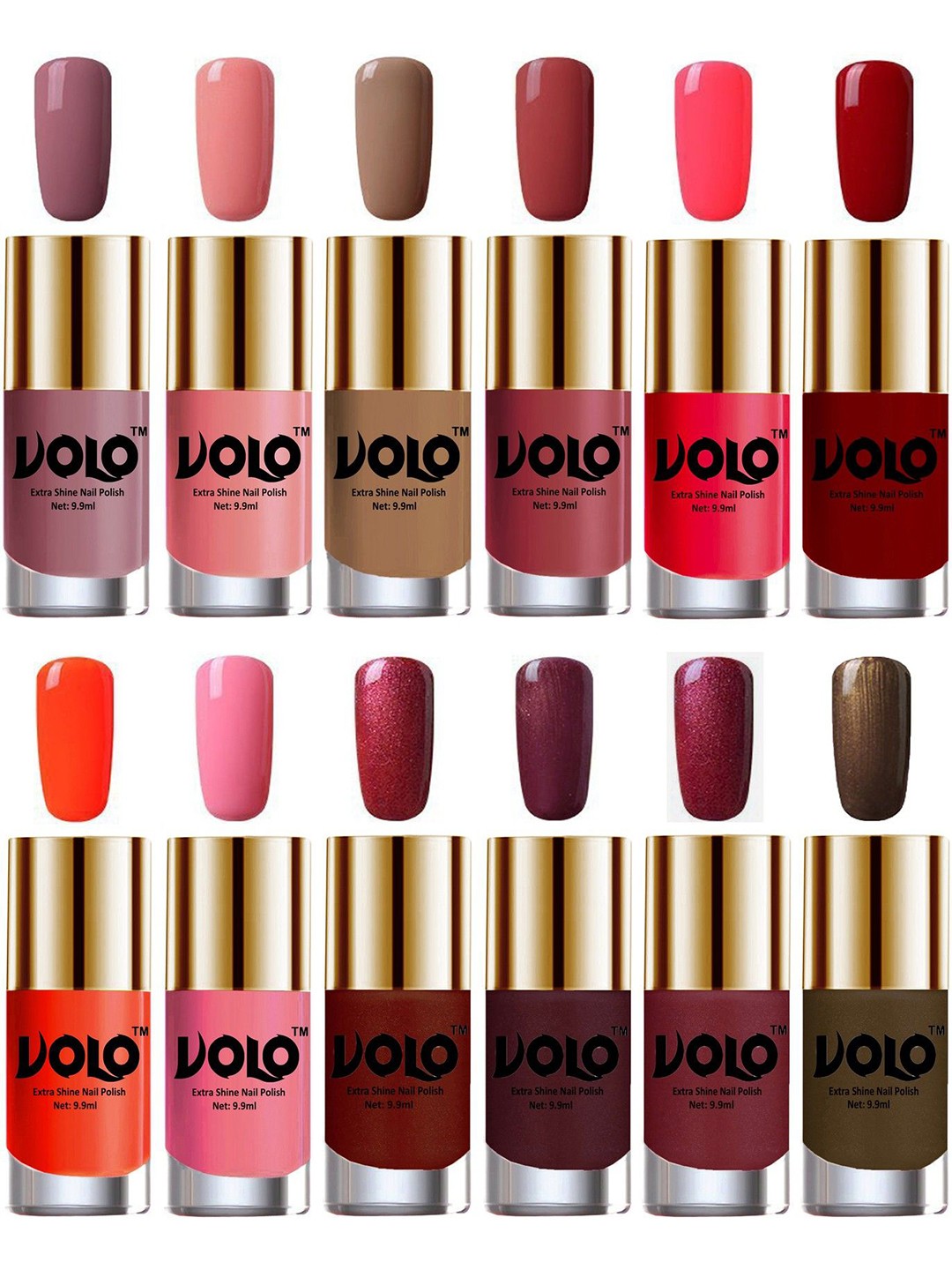 

VOLO Set Of 12 Luxury Super Shine Nail Polish - 9.9 ml Each - Combo-No-237, Red