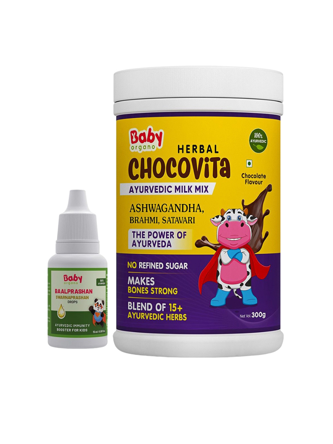 

BABYORGANO Baal Prashan Swarnaprashan Immunity Booster 15ml & Herbal ChocoVita -300g, Green