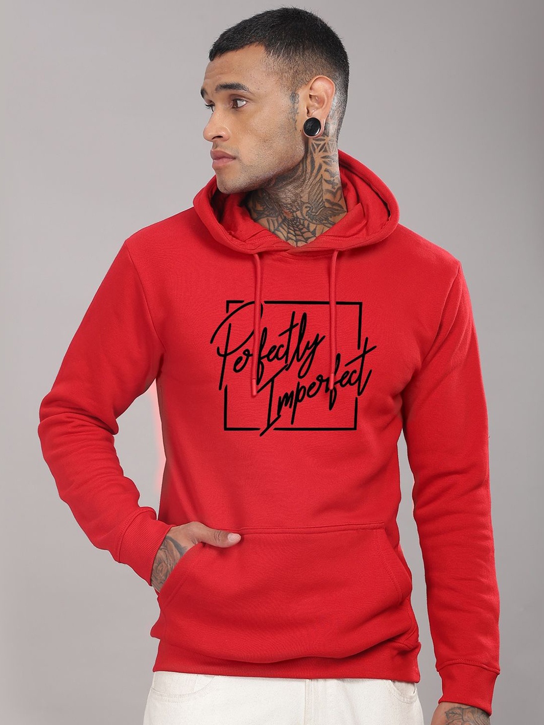 

ADRO Men Printed Hooded Sweatshirt, Red