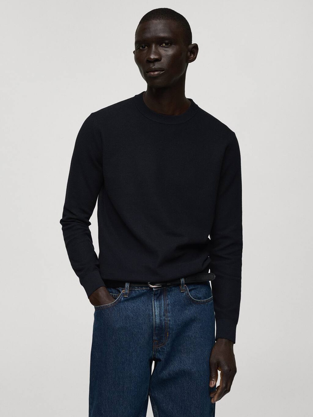 

MANGO MAN Long Sleeves Textured Sweater, Navy blue