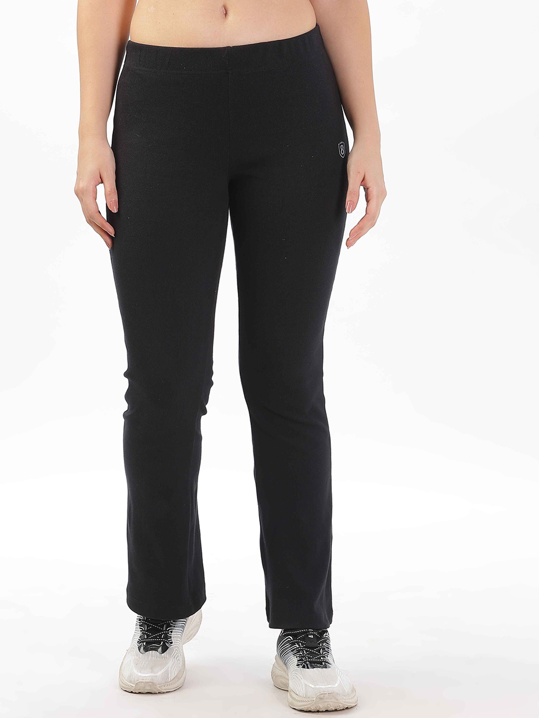 

Domin8 Women Cotton Slim Flared Stretchy And Slim Fit Pant, Black
