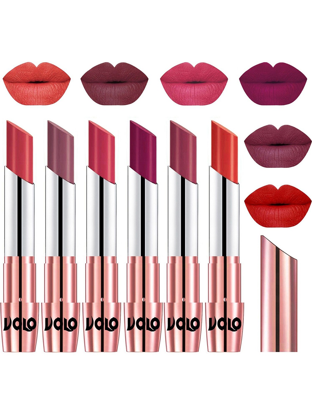 

VOLO Set Of 5 Creme Matte Lipstick-3.5g-Peach-Plum-Pink-Magenta-Cherry-Orange, Multi