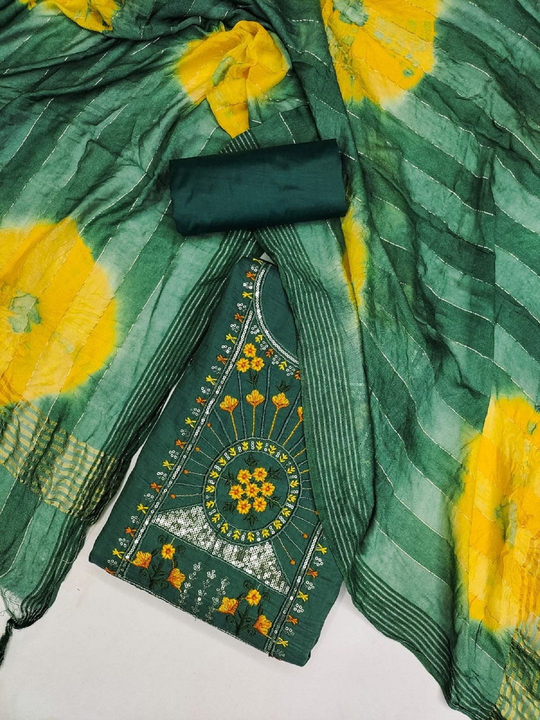 

JULEE Embroidered Sequinned Pure Silk Unstitched Dress Material, Green