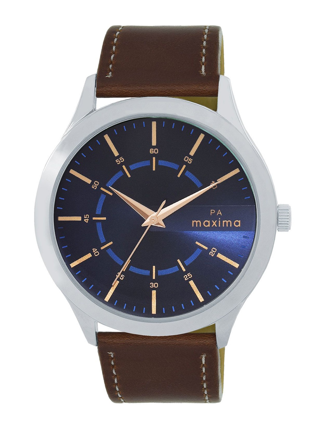 

maxima Men Printed Dial & Leather Straps Analogue Watch 66591LMGI, Blue