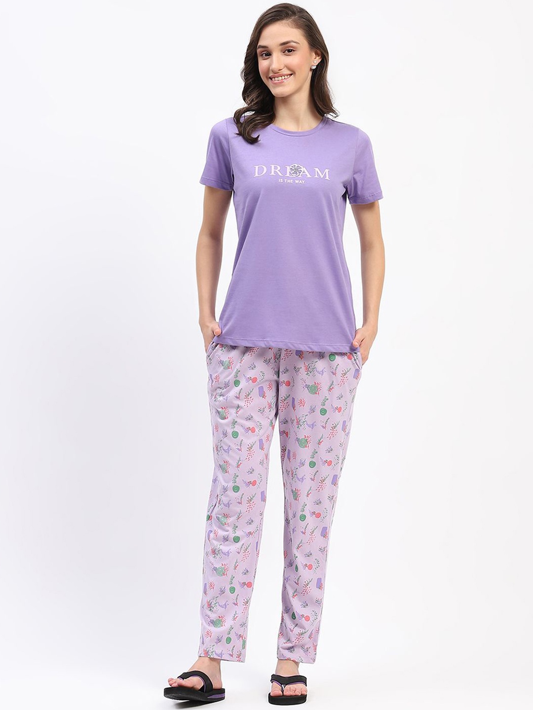 

MADAME M SECRET Women Printed Night suit, Mauve