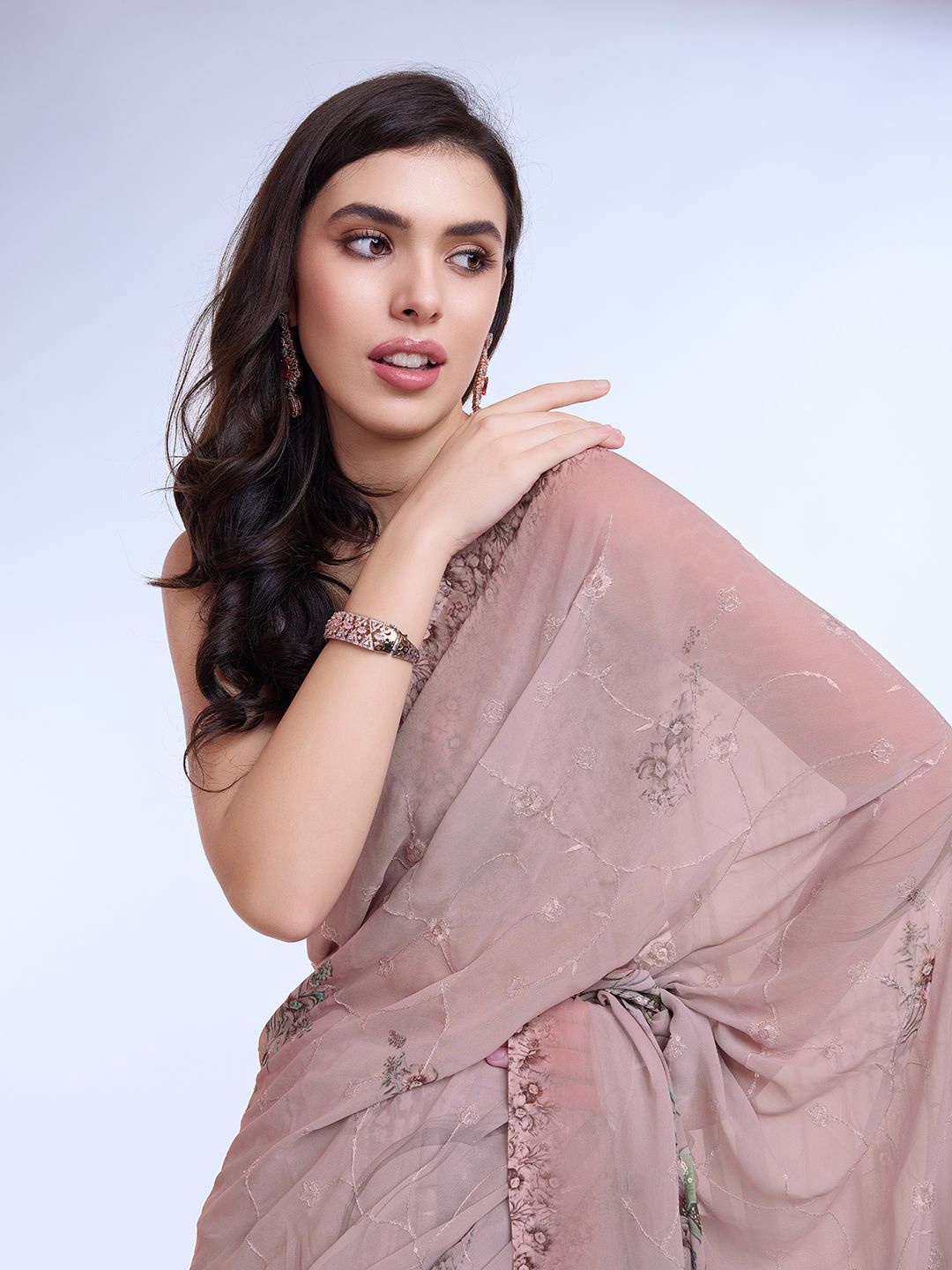 

Mitera Floral Embroidered Saree, Brown