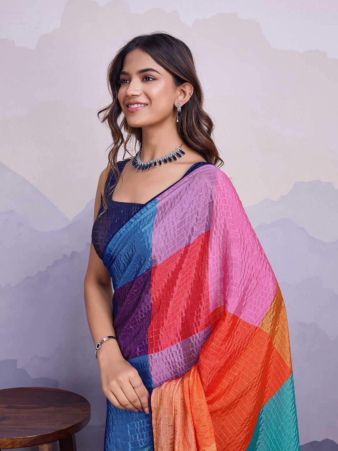 

Mitera Embellished Sequinned Saree, Blue