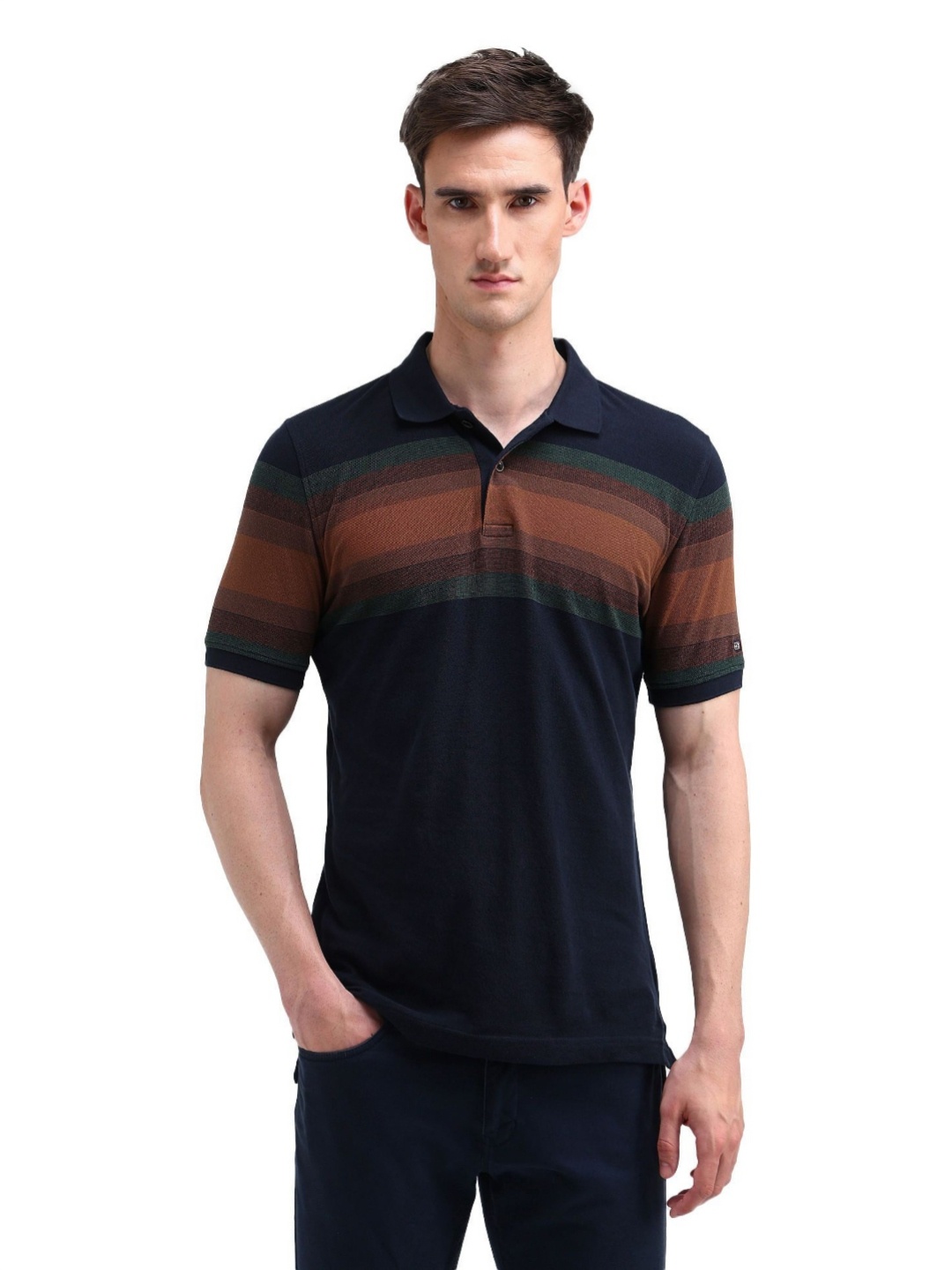 

Arrow Sport Men Striped Polo Collar Cotton T-shirt, Navy blue