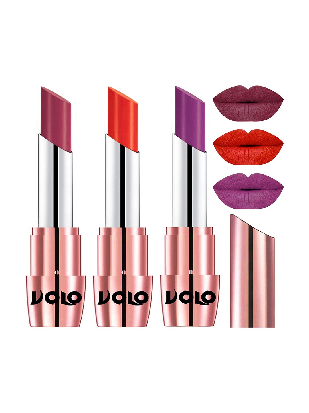 

VOLO Set Of 3 Creme Matte Lipstick-3.5g-Coral 638-Purple 639-Rose Pink648, Multi