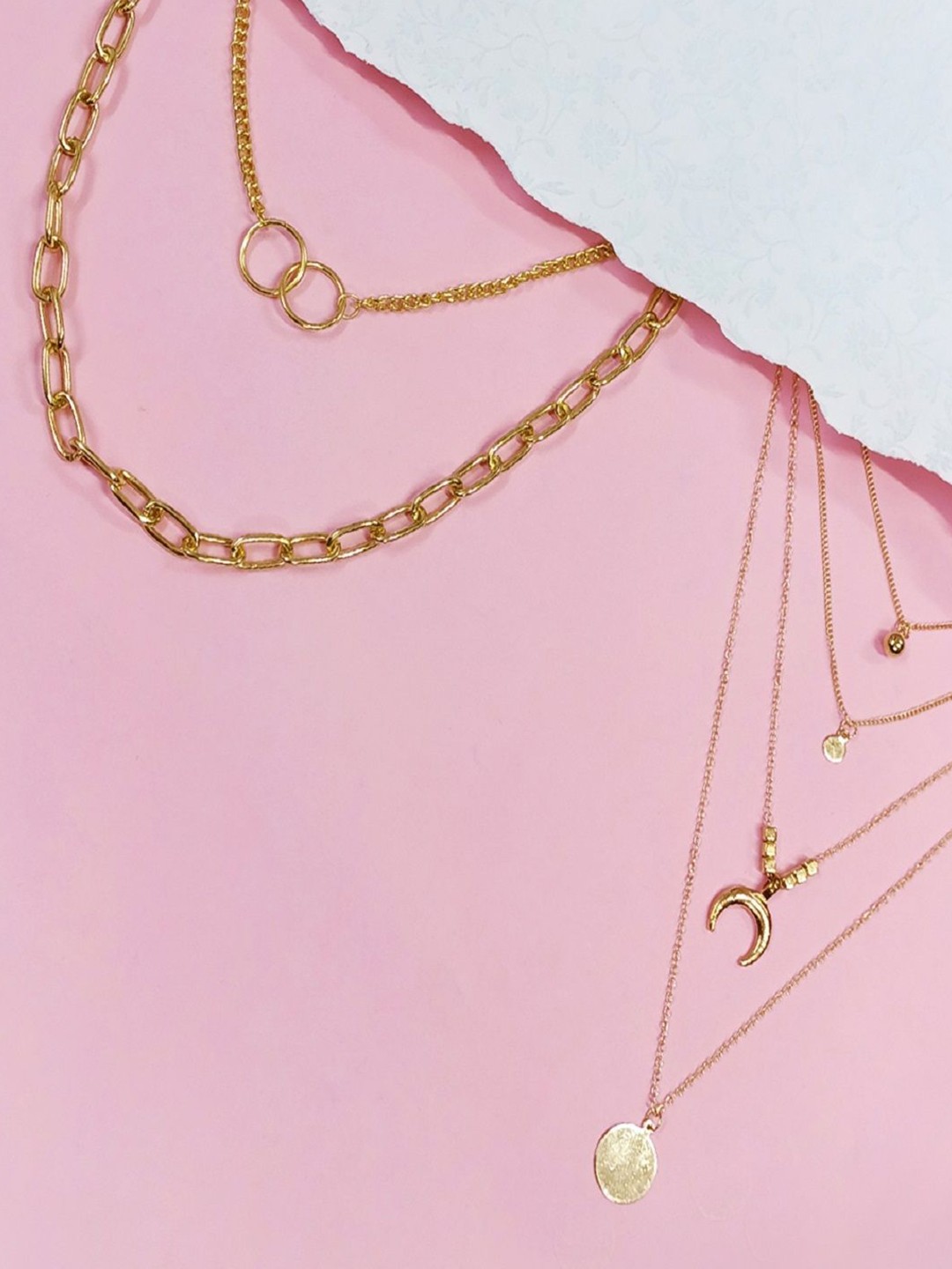 

fabula Set Of 2 Artificial Stones Studded Multi-Strand Layered Minimal Necklace, Gold