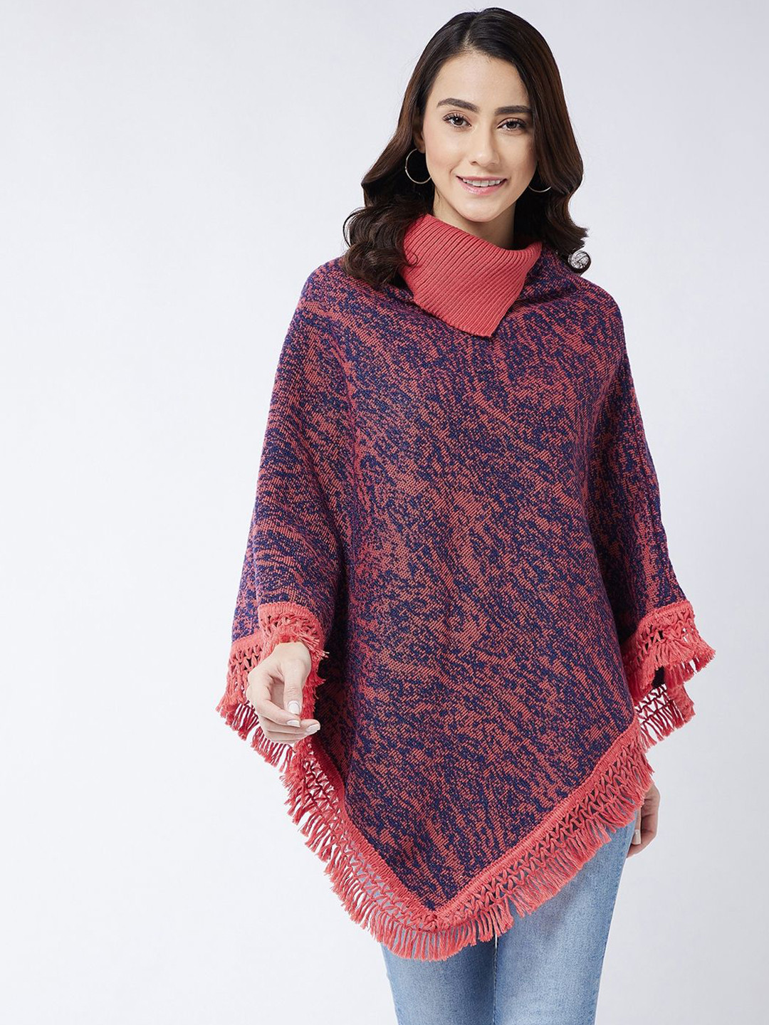 

PIVL Women Poncho Sweater, Peach
