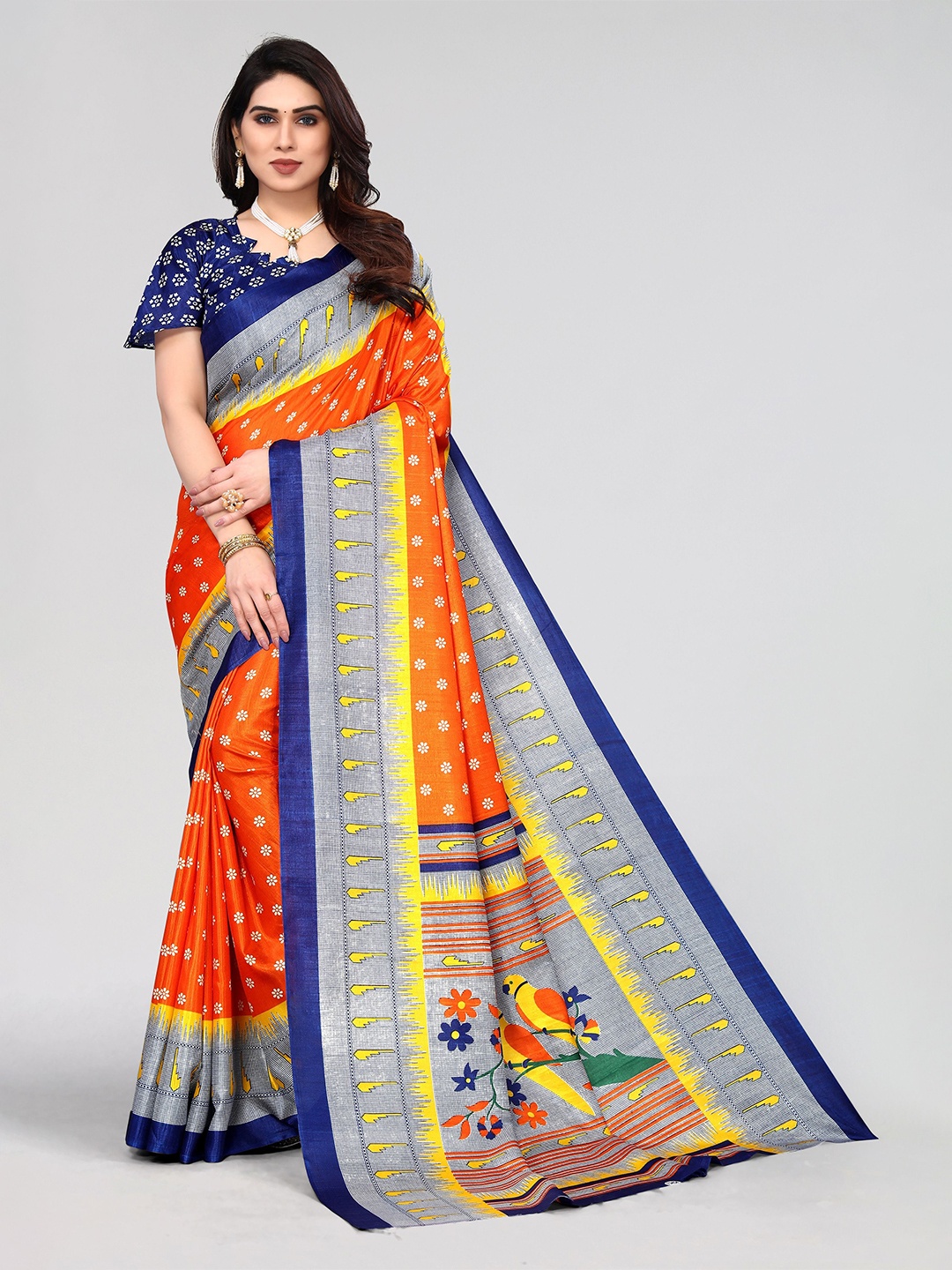 

VIRICA Floral Saree, Orange
