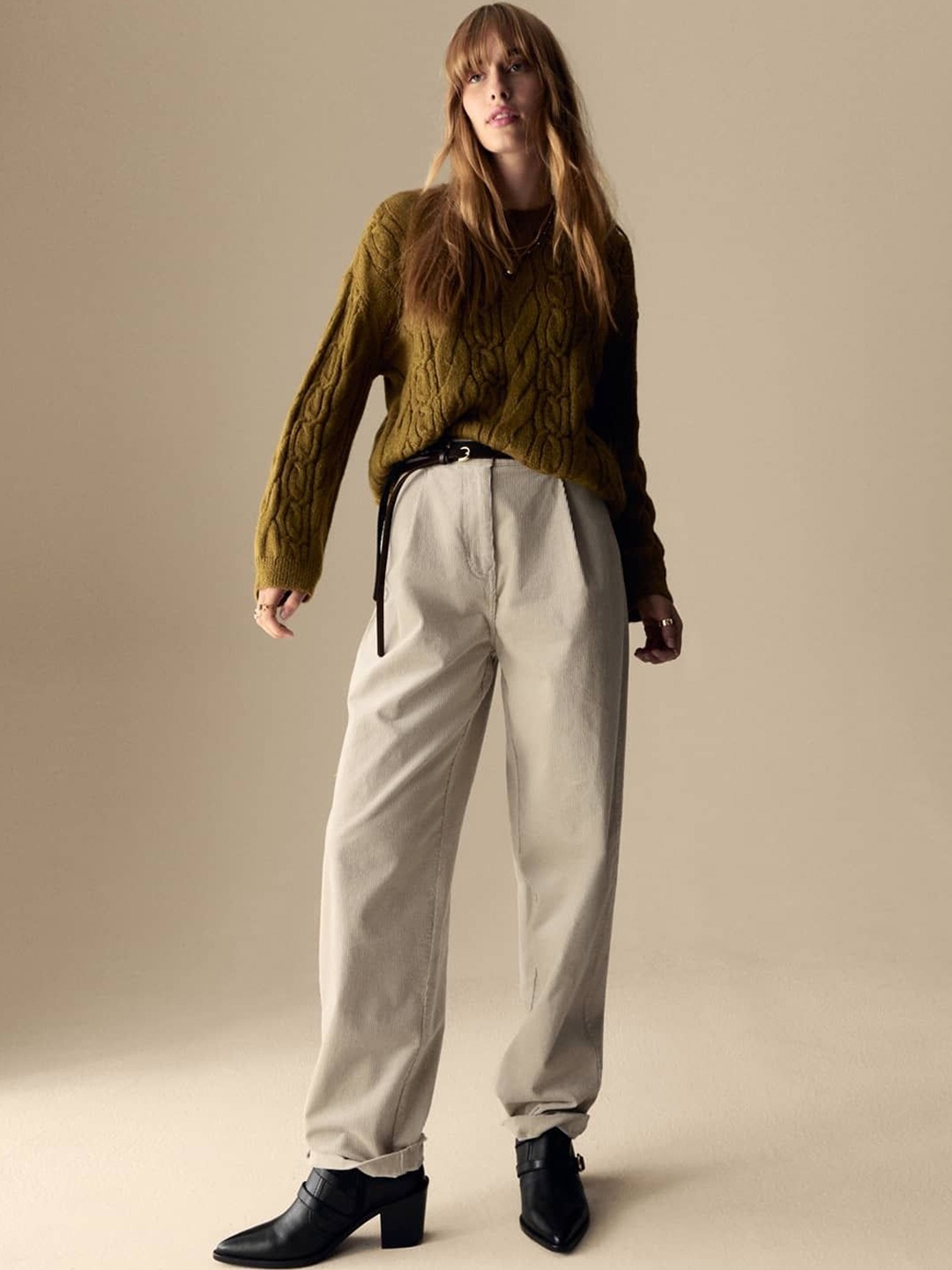 

Marks & Spencer Women Straight Fit High-Rise Trousers, Beige