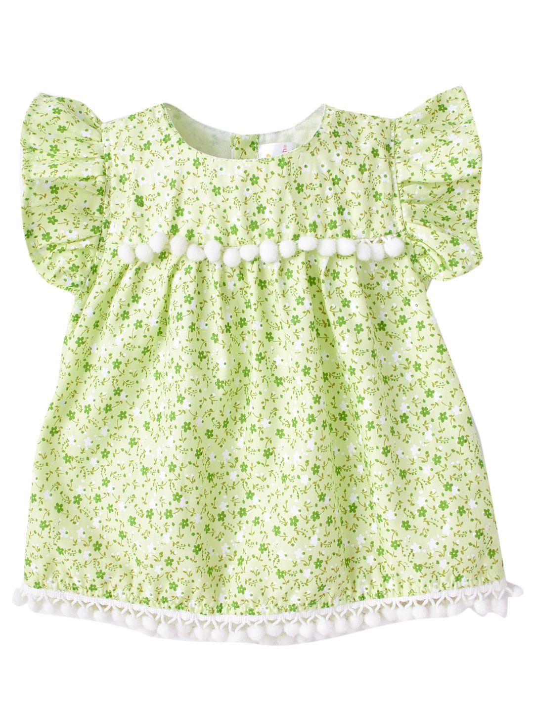 

Babywish Girls Floral Printed Cotton Round Neck Short Flutter Sleeve Fit & Flare Dress, Green