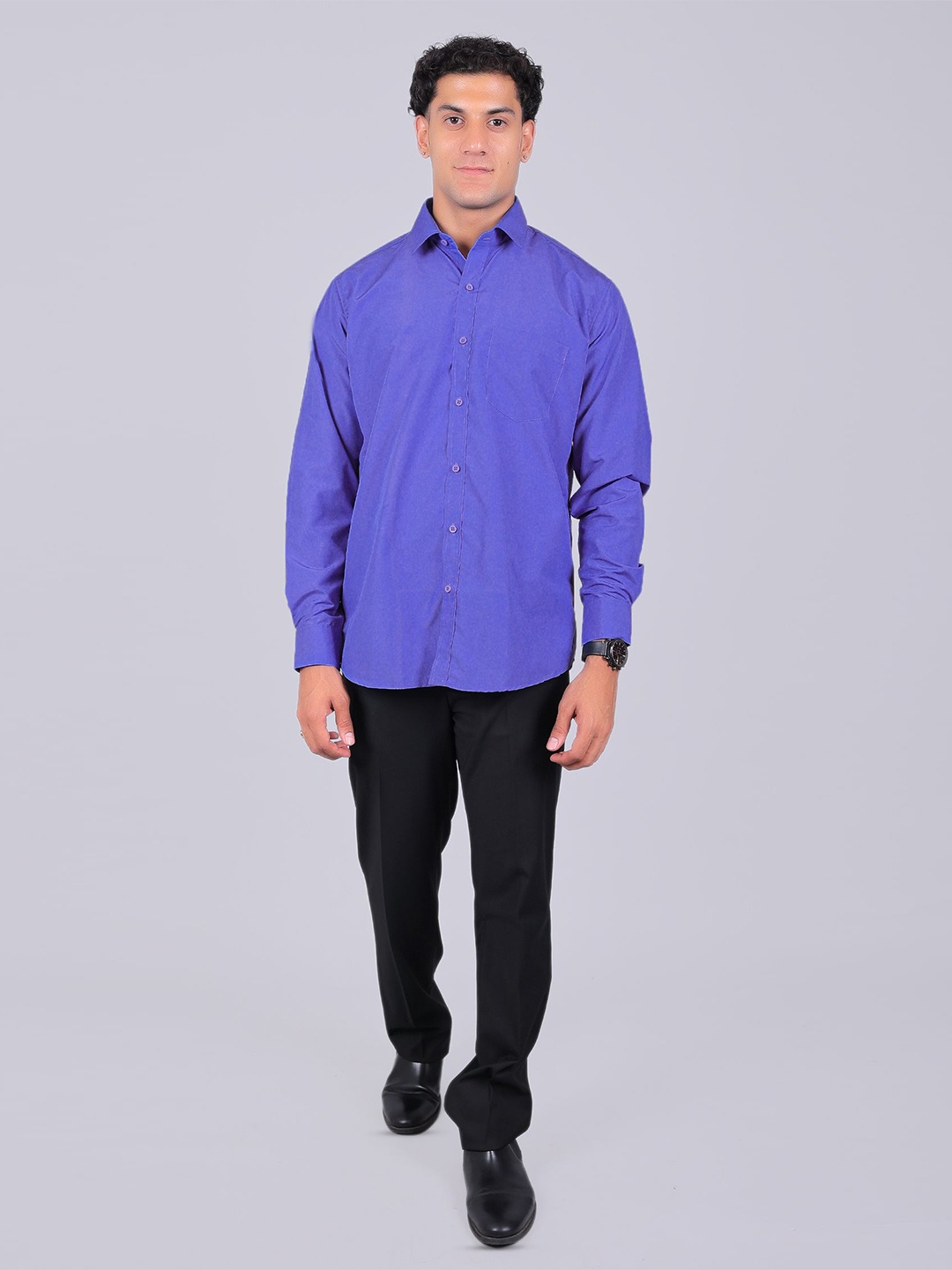

BLUEBIRD Men Comfort Spread Collar Solid Cotton Casual Shirt, Blue