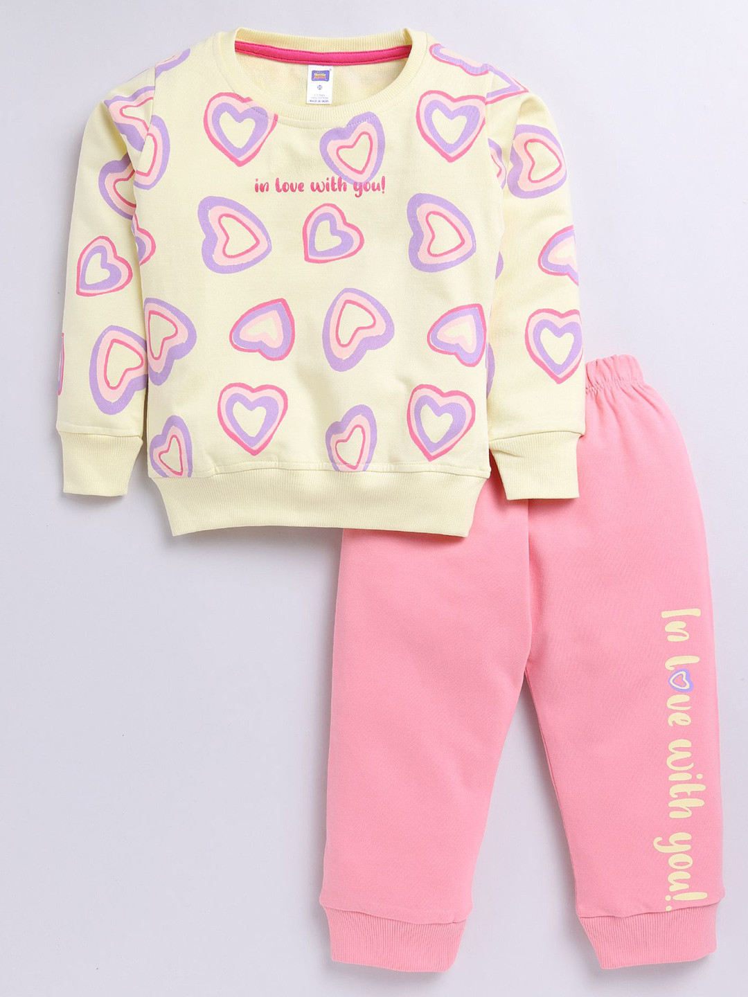

Nottie Planet Girls Loopknit Conversational Printed Round Neck Sweatshirt With Joggers, Yellow