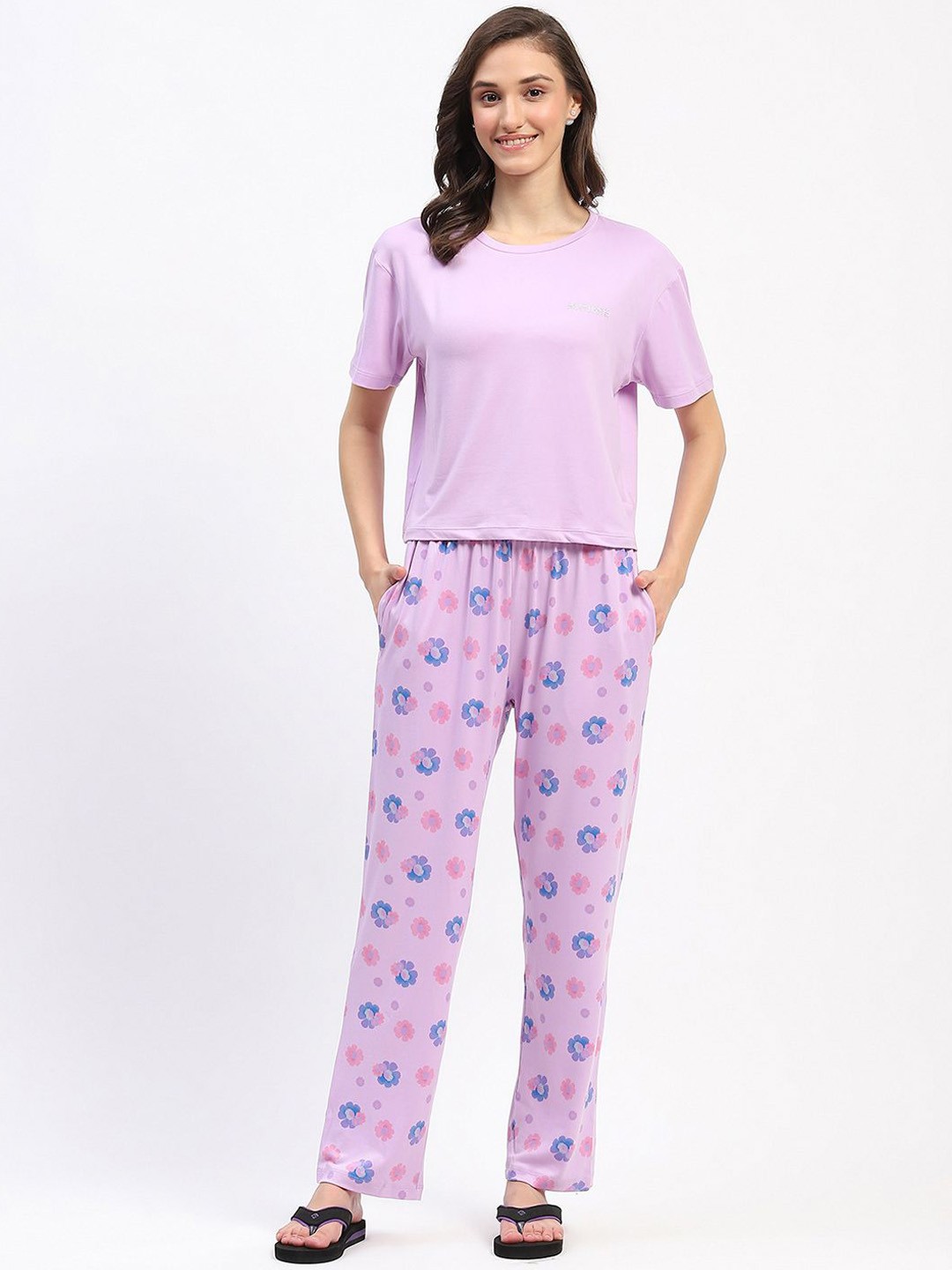 

MADAME M SECRET Women Printed Night suit, Mauve