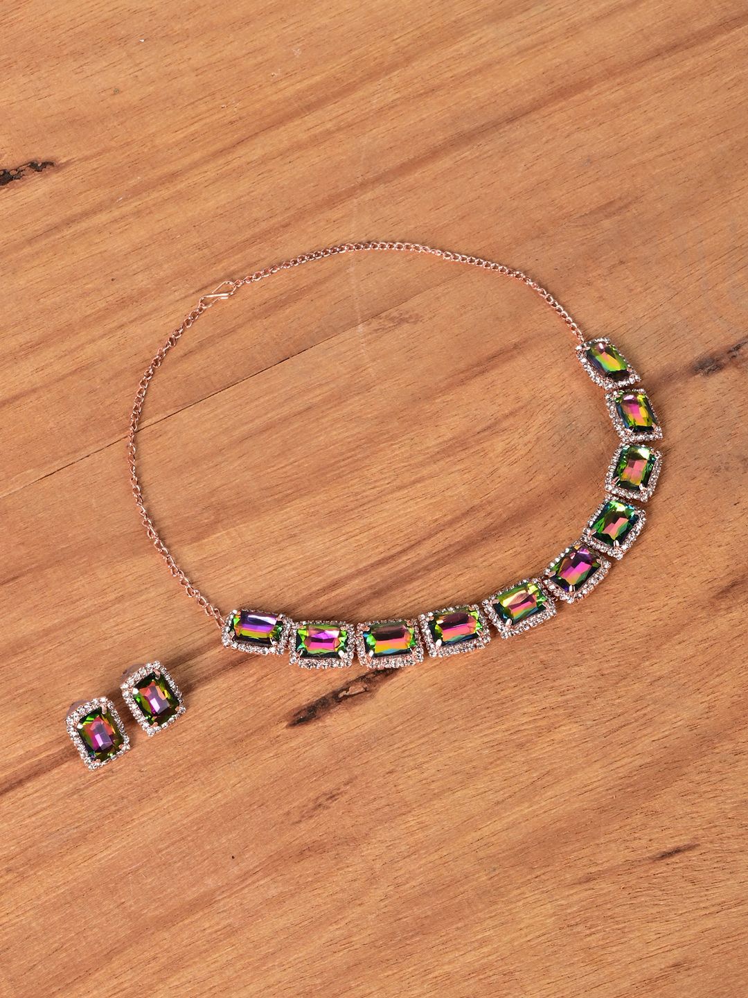 

Keviv Rose Gold Plated American Diamond-Studded Jewellery Set
