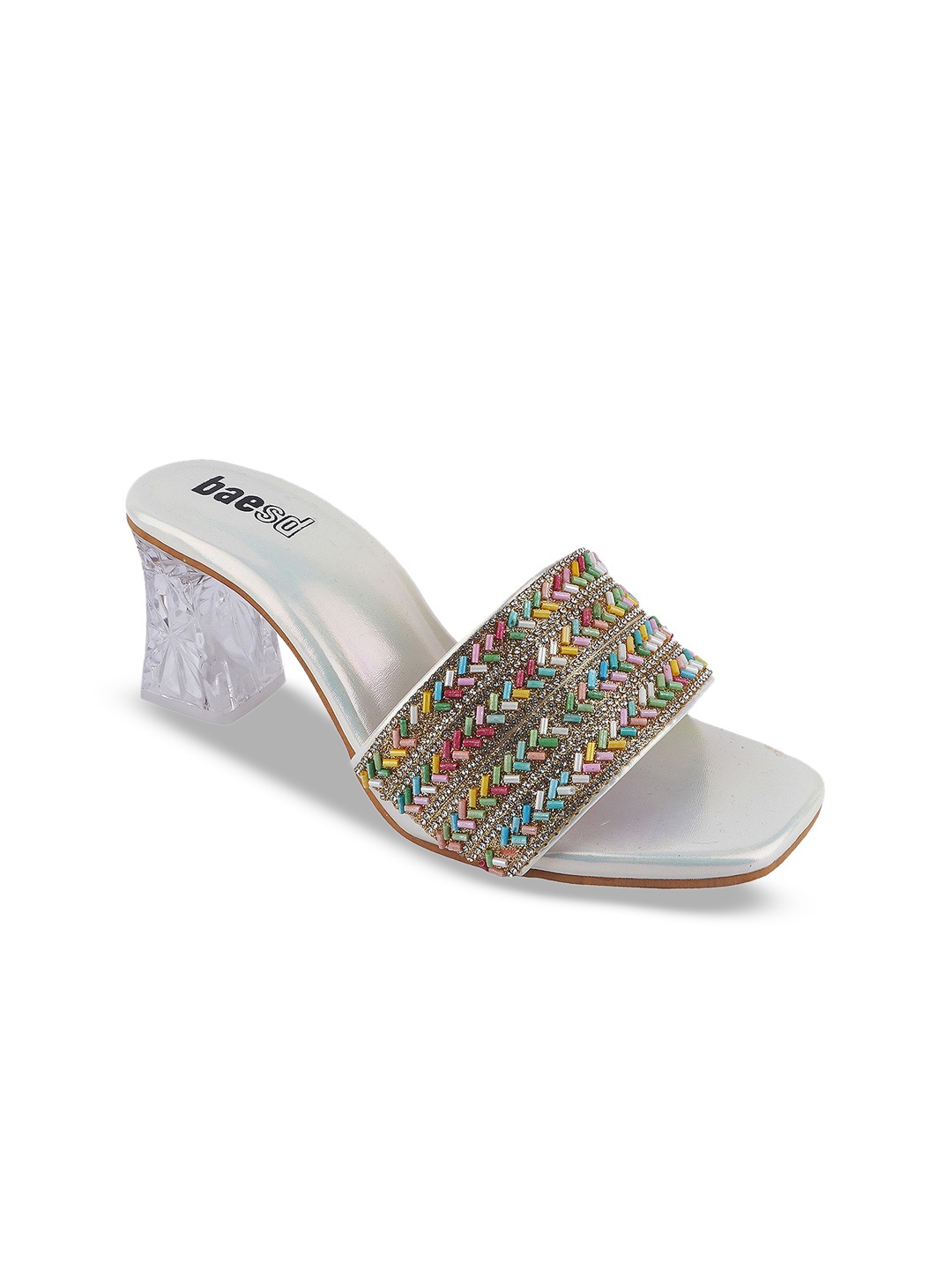 

BAESD Women Embellished Party Block Heels Sandals, White