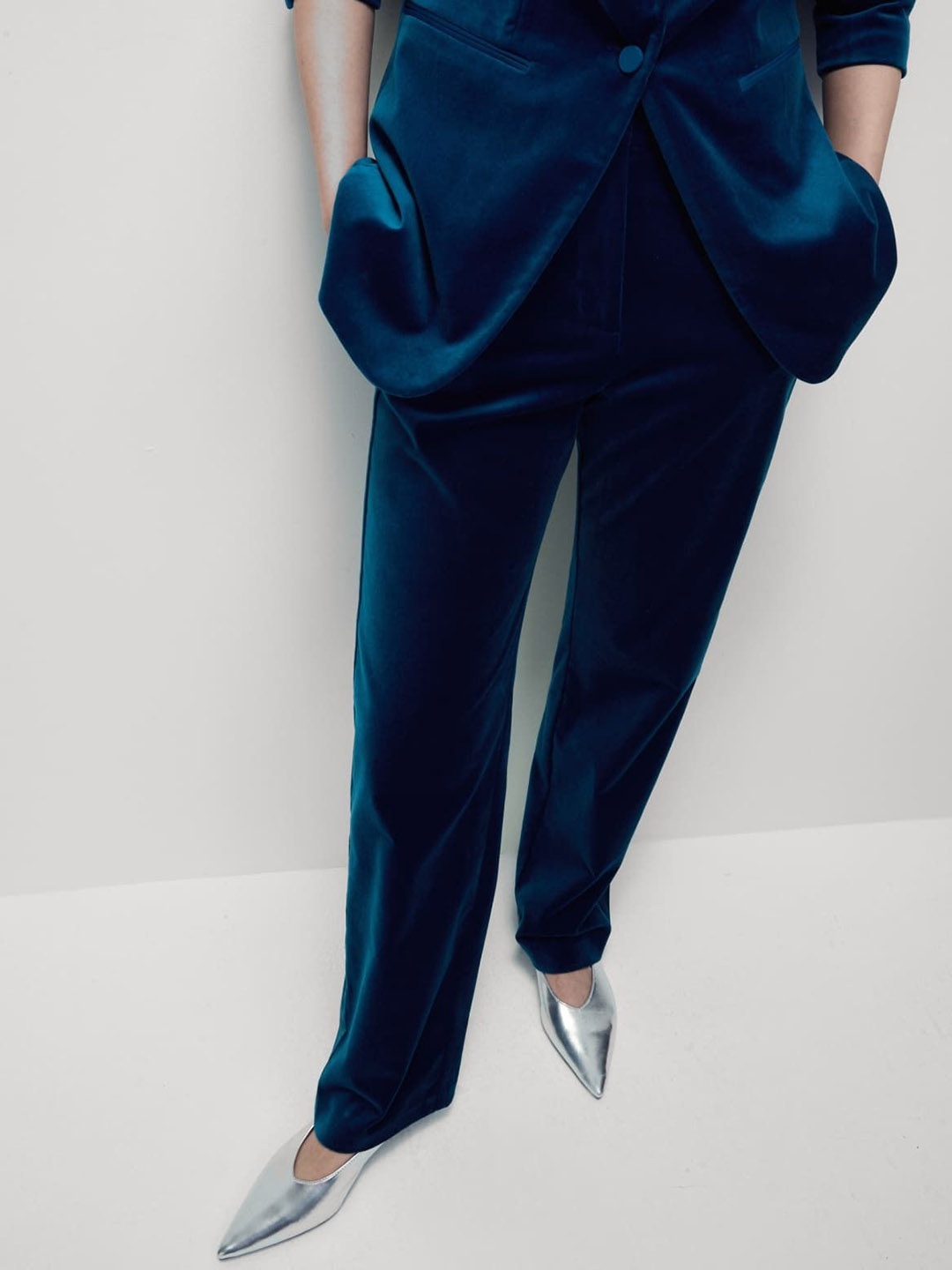

Marks & Spencer Women Solid Straight Fit High-Rise Trousers, Blue