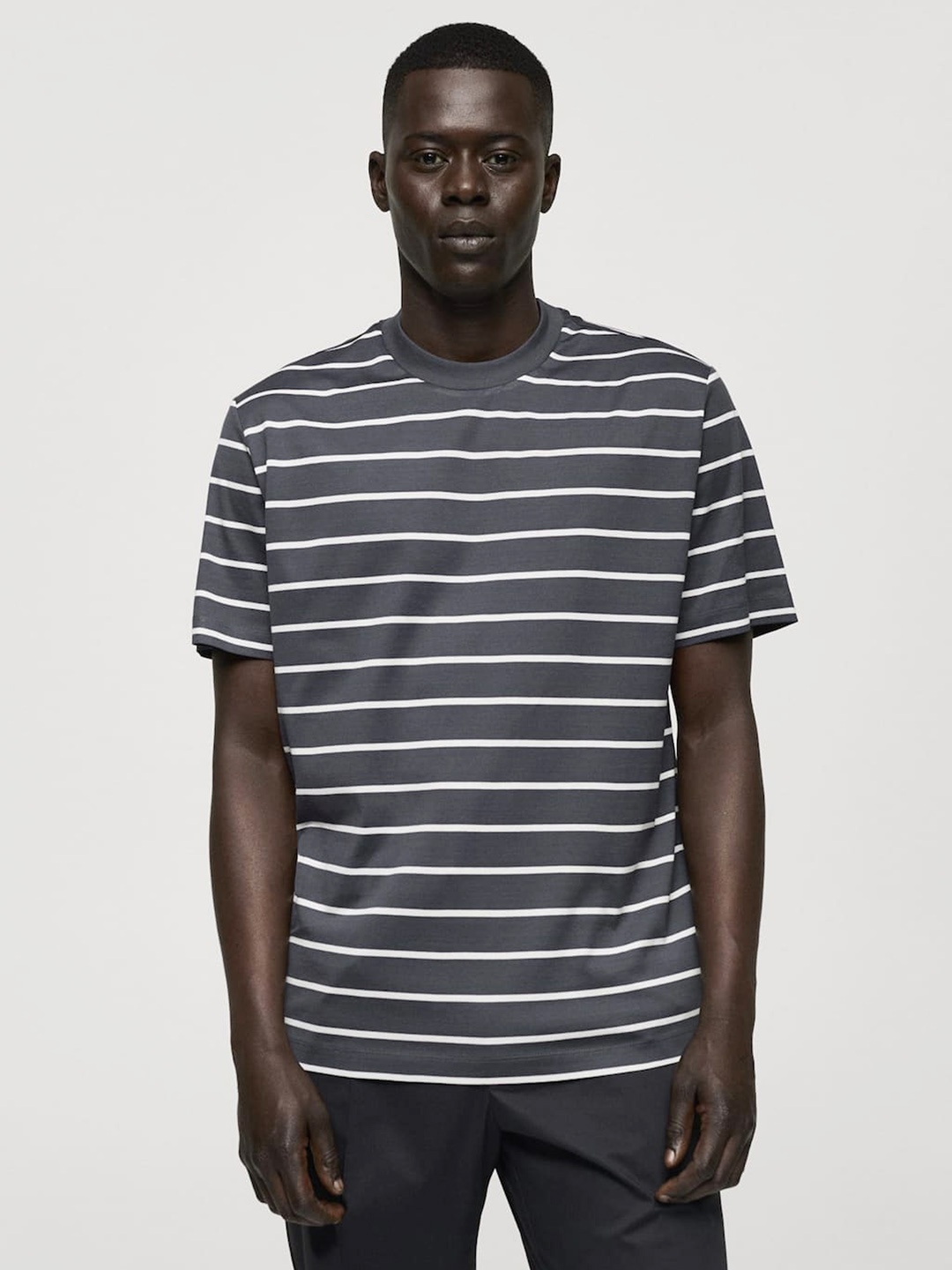 

MANGO MAN Pure Cotton Striped T-shirt, Blue