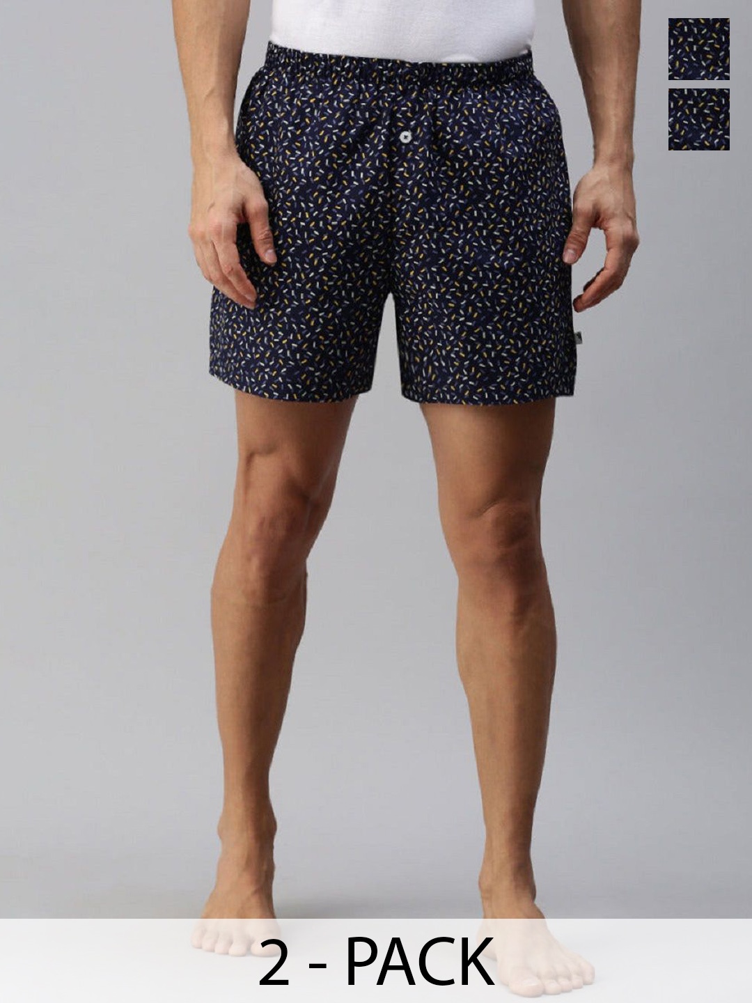 

Unibro Men Pack Of 2 Printed Cotton Boxers UBSHORTS_WS8-Navy, Navy blue