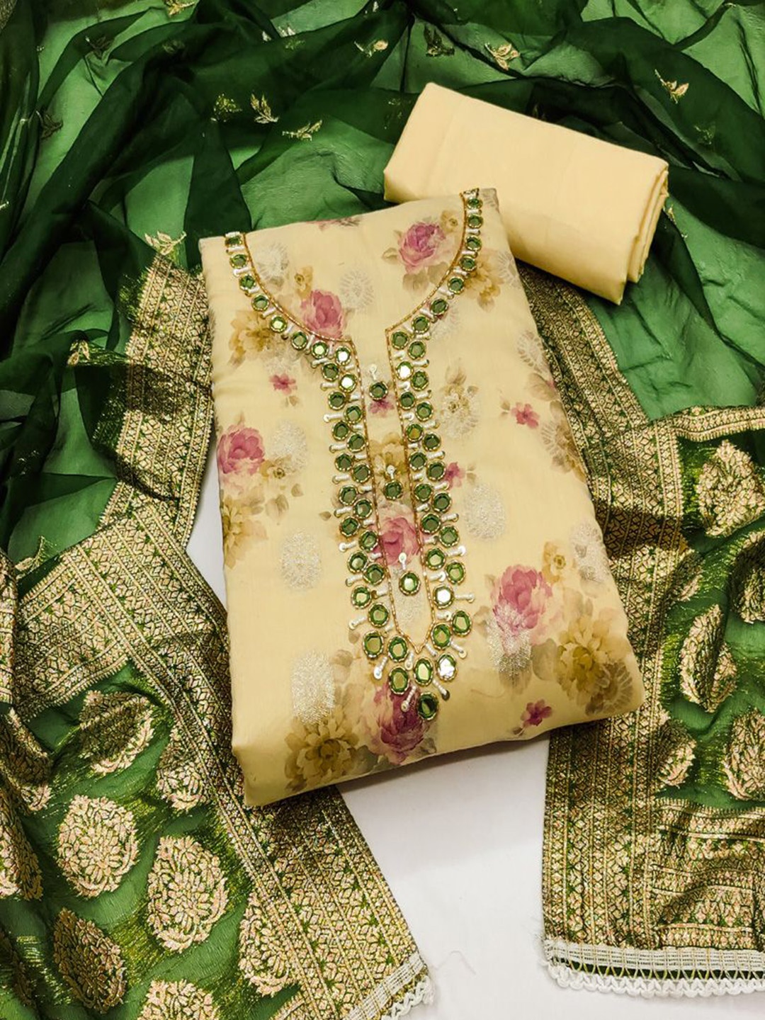 

ASISA Embroidered Art Silk Unstitched Dress Material, Cream