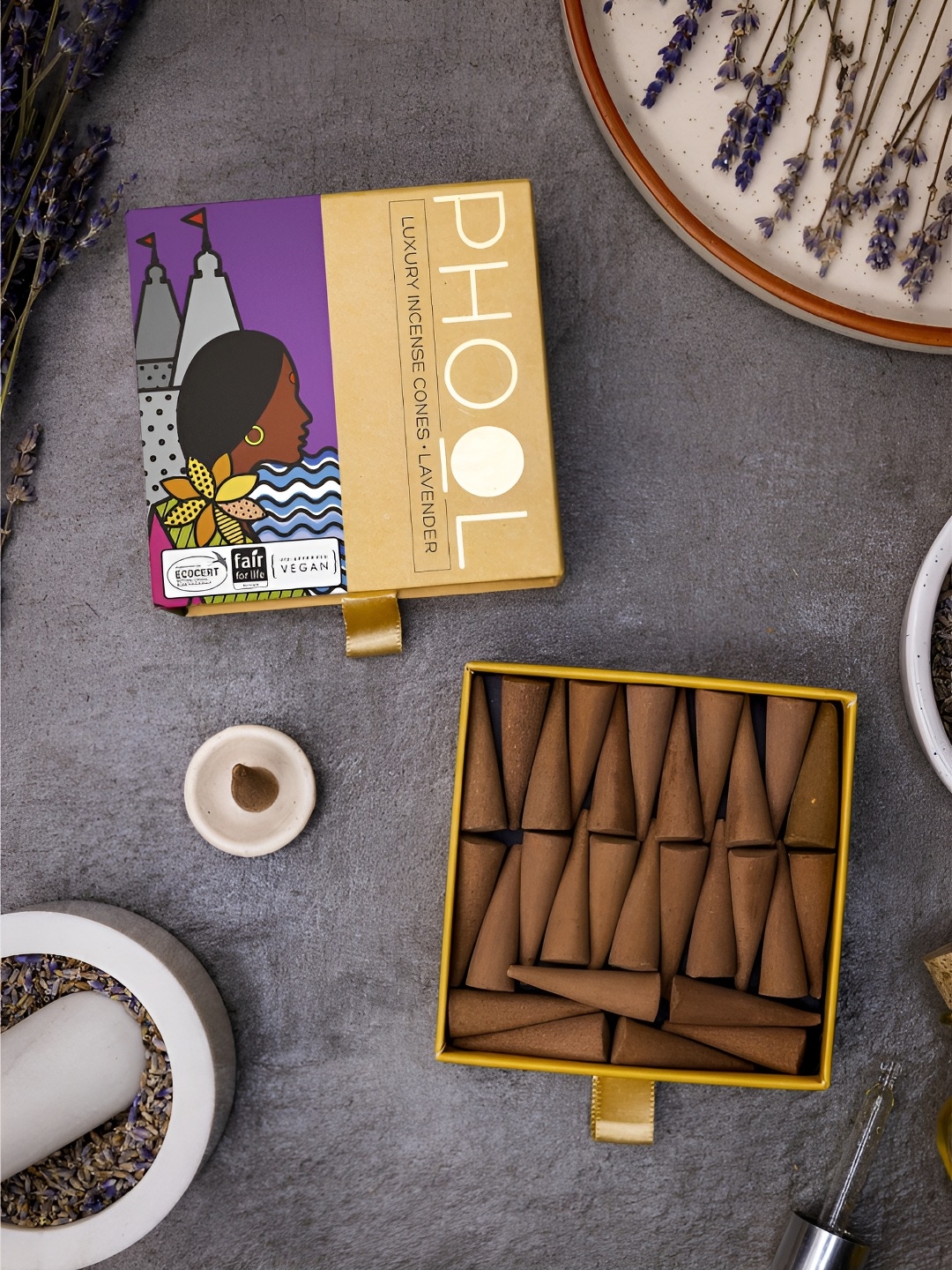 

Phool 40 Pieces Brown Lavender Incense Cones Pooja Essentials