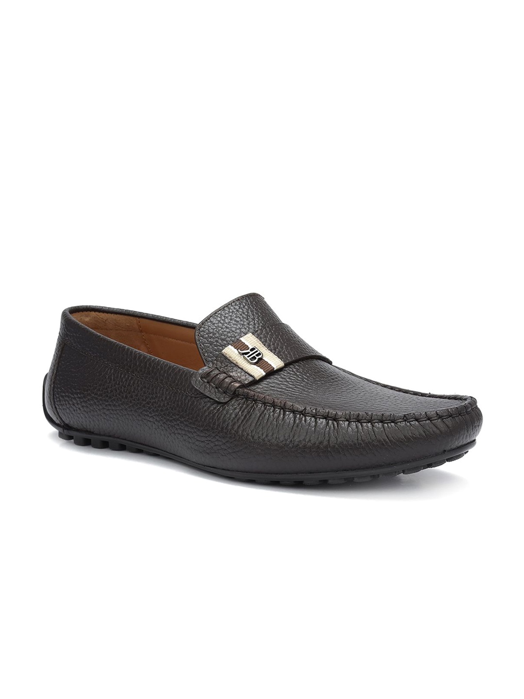 

ROSSO BRUNELLO Men Textured Leather Formal Loafers, Coffee brown