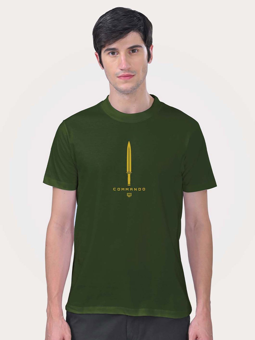 

Aero Armour Unisex Graphic Printed Round Neck Cotton T-shirt, Olive