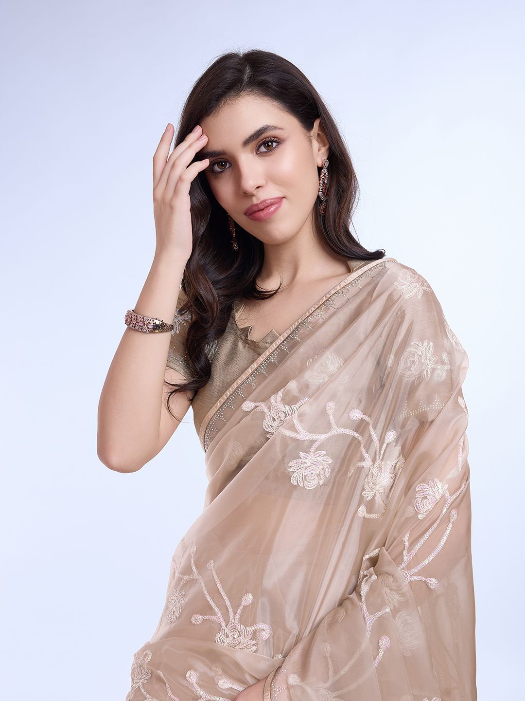

Mitera Embellished Sequinned Saree, Brown