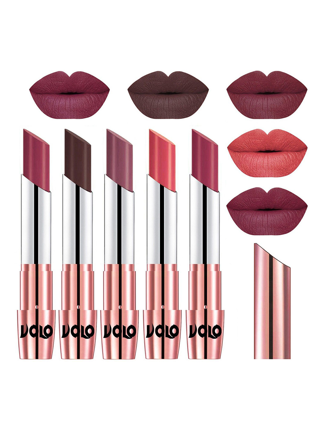 

VOLO Set Of 5 Creme Matte Lipstick - 3.5 g -Light Peach-Plum-Dark Peach-Rose Pink-Maroon, Multi