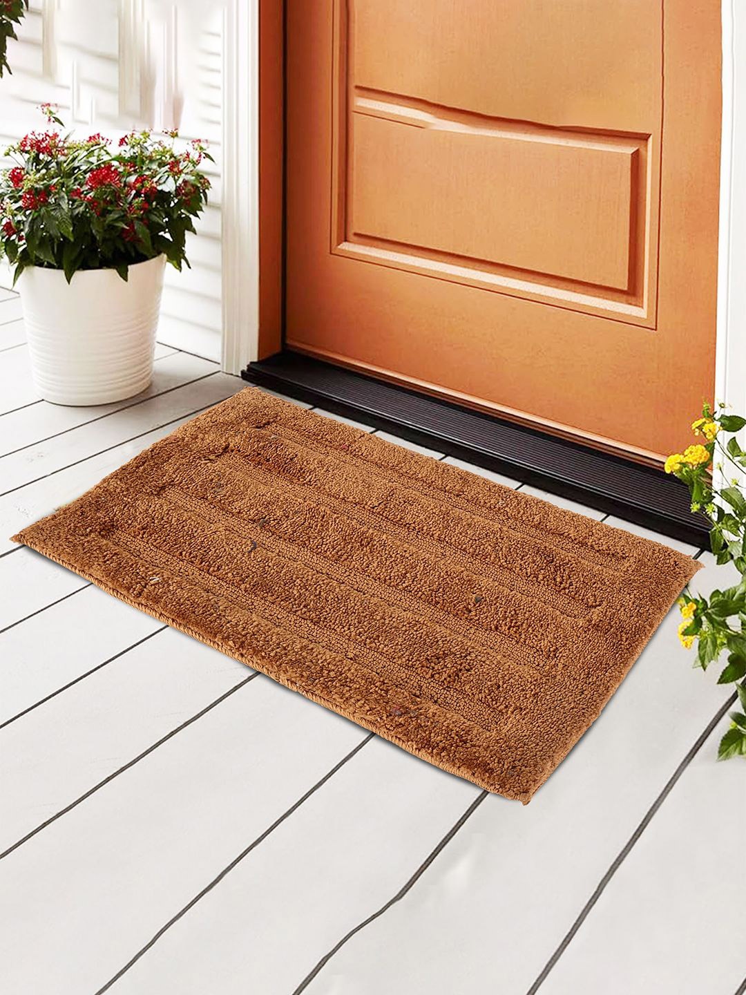 

Kuber Industries Brown 3 Pieces Striped Water Absorbing Anti-Slip Doormats