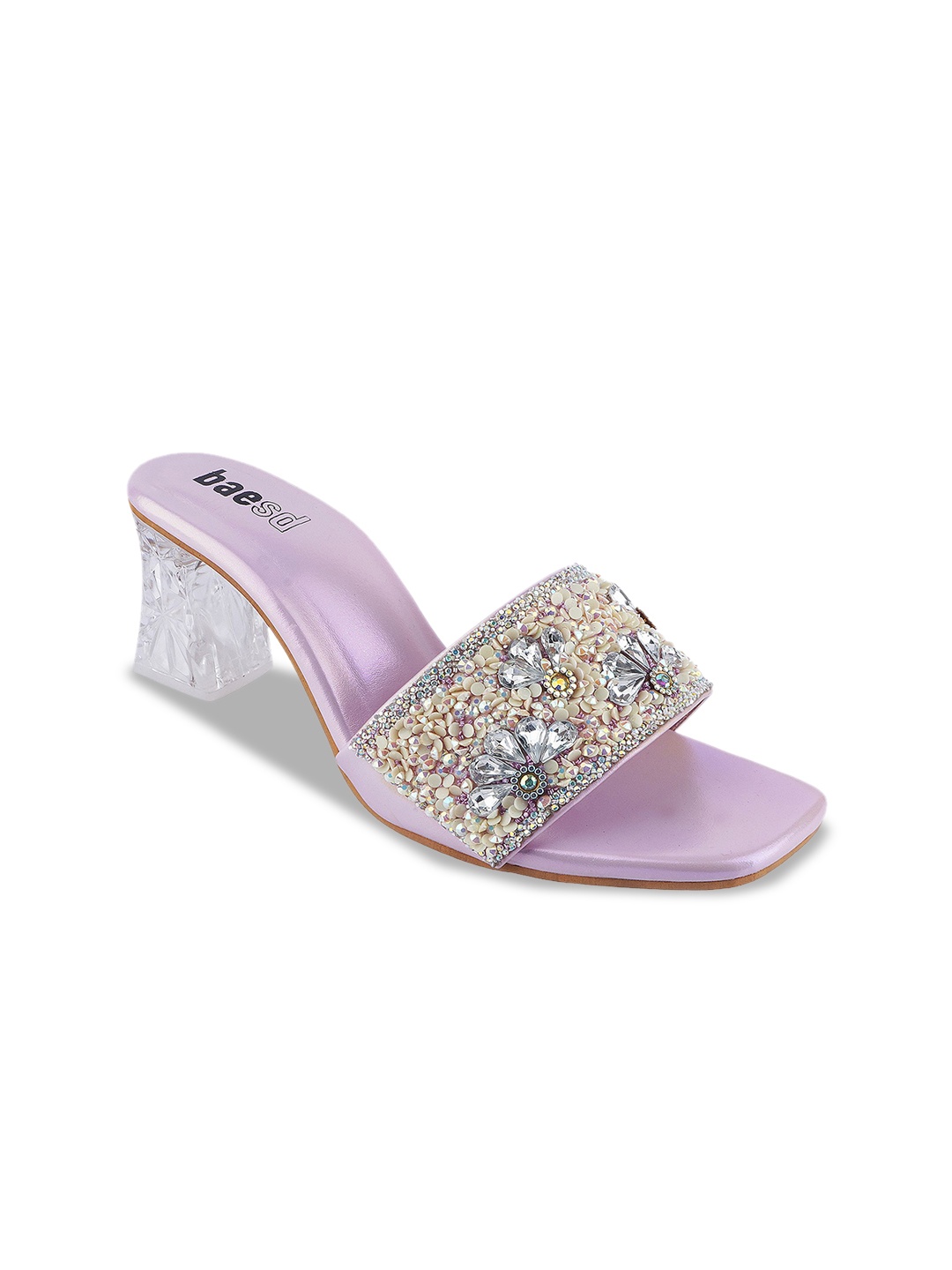 

BAESD Women Embellished Party Open Toe Block Heeled Sandals, Purple
