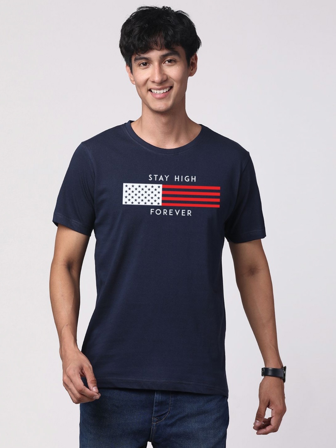 

ADRO Men Graphic Printed Cotton T-shirt, Navy blue