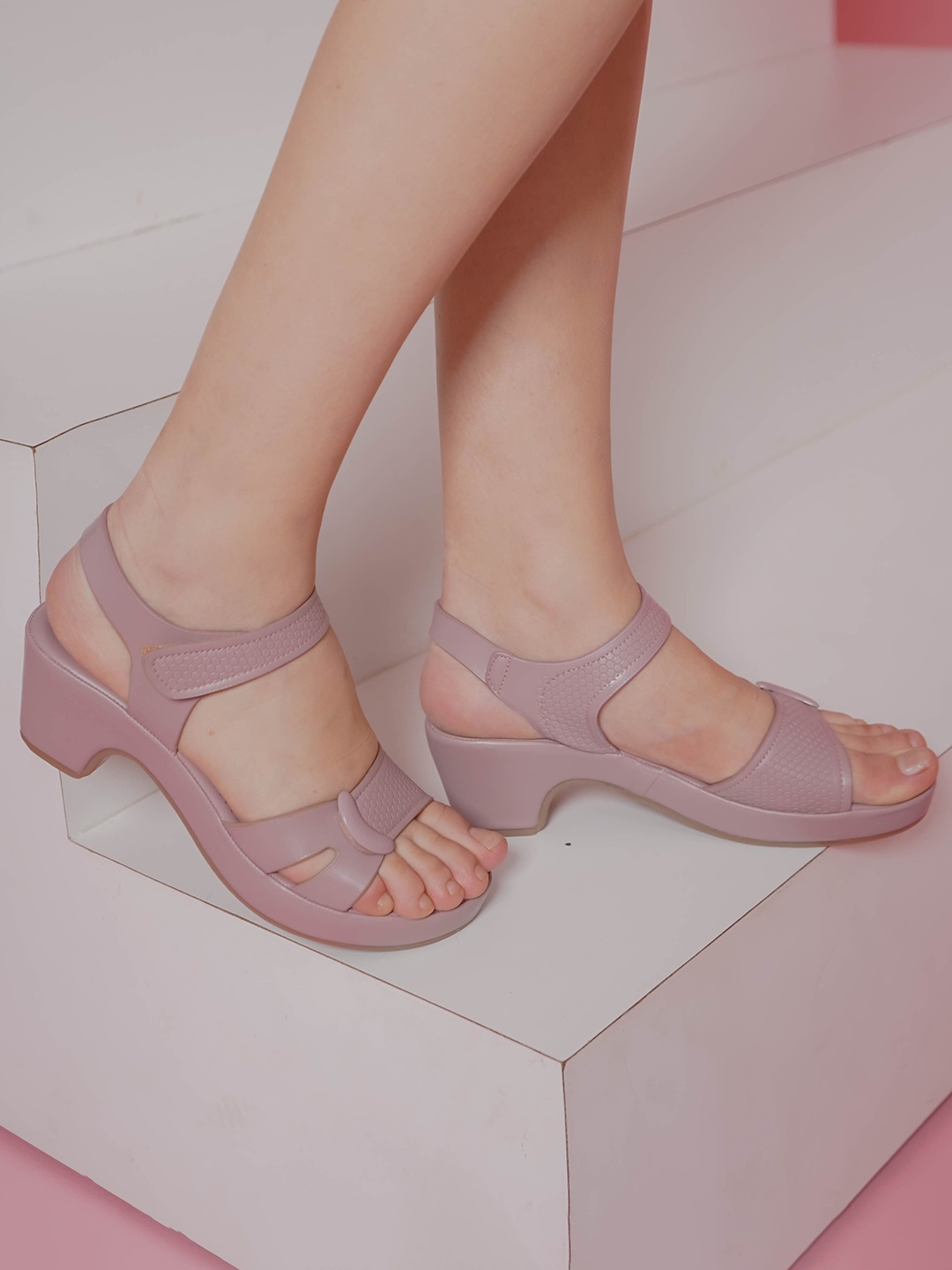 

Shezone Textured Block Heel Sandals, Peach